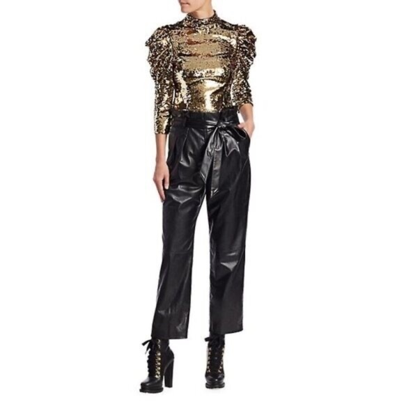 Alice + Olivia Ryan Black Leather Paperbag Pants Size 2